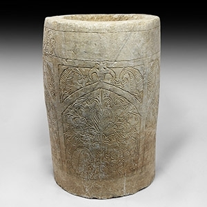 Large Mughal Carved Limestone Mortar