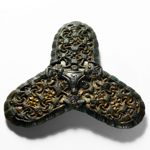 Gilt Borre Style Trefoil Brooch with Animal Masks