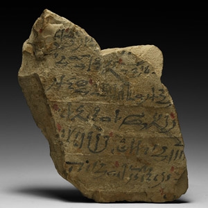 Unpublished Egyptian Hieratic Ostracon Featuring Merysekhmet with Extensive Hieratic Inscriptions