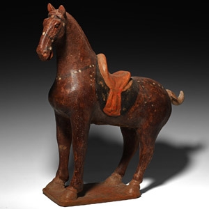 Chinese Tang Deep Maroon Ceramic Horse