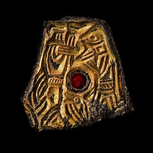 Anglo-Saxon Gilt Bronze Mount with Wolf-Men