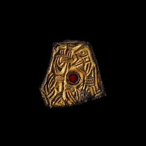 Anglo-Saxon Gilt Bronze Mount with Wolf-Men