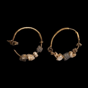 Greek Gold Hoop Earrings with Pearls