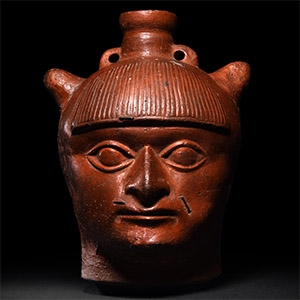 Oinophoros Redware Wine Jug with a Satyr