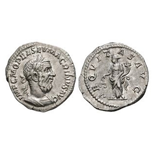 Ancient Roman Imperial Coins - Macrinus - Aequitas AR Denarius