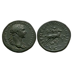 Ancient Roman Imperial Coins - Trajan - Emperor Spearing Dacian AE Sestertius