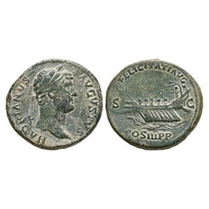 Ancient Roman Imperial Coins - Hadrian - Galley AE Sestertius
