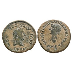 Ancient Roman Provincial Coins - Tiberius - Spain - Augustus and Livia AE Dupondius