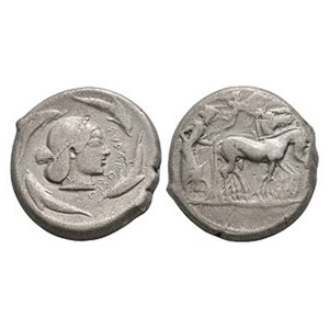 Ancient Greek Coins - Sicily - Hieron I - Arethusa AR Tetradrachm