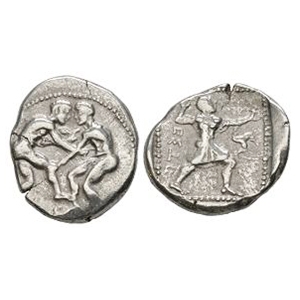 Ancient Greek Coins - Pamphylia - Aspendos - Wrestlers AR Stater