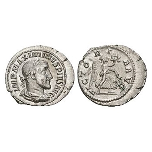 Ancient Roman Imperial Coins - Maximinus - Victory AR Denarius