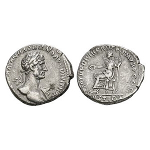 Ancient Roman Imperial Coins - Hadrian - Justitia AR Denarius