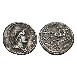 Ancient Roman Republican Coins - P Fonteius P f Capito - Mars AR Denarius