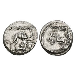 Ancient Roman Republican Coins - M Aemilius Scaurus / P Plautius Hypsaeus - Aretas AR Denarius