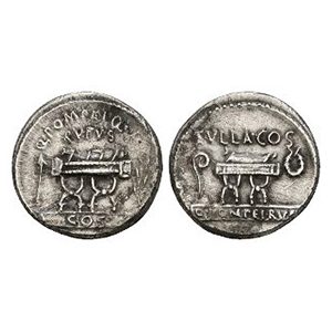 Ancient Roman Republican Coins - Q Pompeius Rufus - Curule Chairs AR Denarius