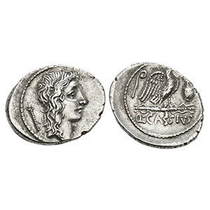 Ancient Roman Republican Coins - Q Cassius Longinus - Eagle AR Denarius