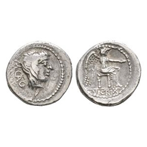 Ancient Roman Republican Coins - M Porcius Cato - Victory AR Quinarius