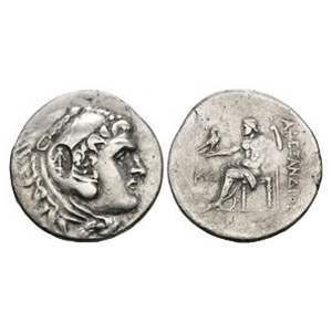 Ancient Greek Coins - Macedonia - Alexander III (the Great) - Countermarked Zeus AR Tetradrachm