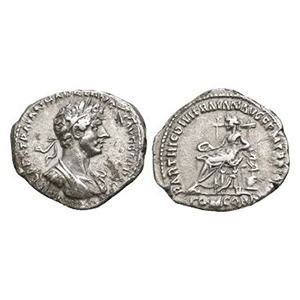 Ancient Roman Imperial Coins - Hadrian - Concordia AR Denarius
