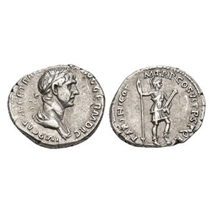 Ancient Roman Imperial Coins - Trajan - Virtus AR Denarius