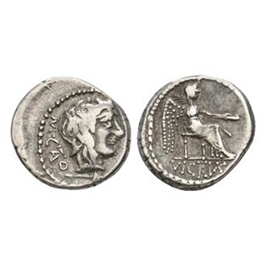 Ancient Roman Republican Coins - M Porcius Cato - Victory AR Quinarius