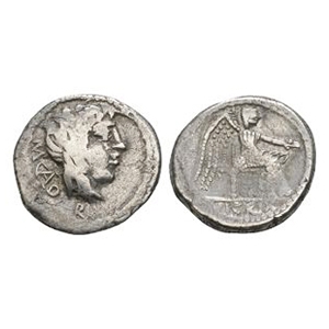 Ancient Roman Republican Coins - M Porcius Cato - Victory AR Quinarius