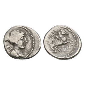Ancient Roman Republican Coins - Q Titius - Pegasus AR Quinarius