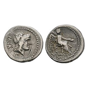 Ancient Roman Republican Coins - M Porcius Cato - Victory AR Quinarius