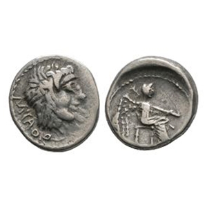 Ancient Roman Republican Coins - M Porcius Cato - Victory AR Quinarius