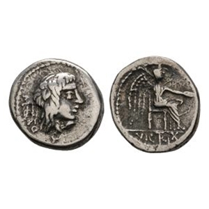 Ancient Roman Republican Coins - M Portius Cato - Victory AR Quinarius