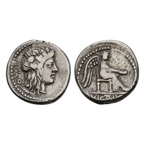 Ancient Roman Republican Coins - M Portius Cato - Victory AR Quinarius