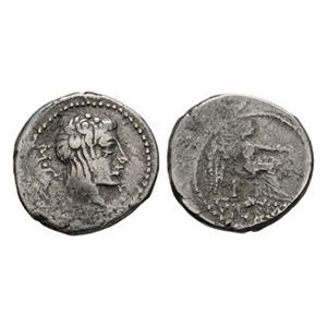 Ancient Roman Republican Coins - M Portius Cato - Victory AR Quinarius