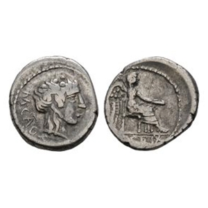 Ancient Roman Republican Coins - M Portius Cato - Victory AR Quinarius