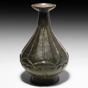 Engraved Bronze Piriform Flask