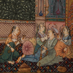 Framed Watercolour Painting with Harem Scene