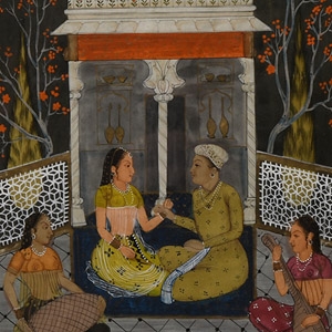 Framed Indian  Watercolour Manuscript Leaf