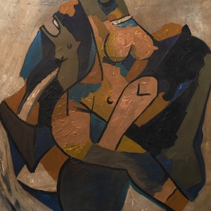 Indian M.F. Husain Painting of Taming the Beast