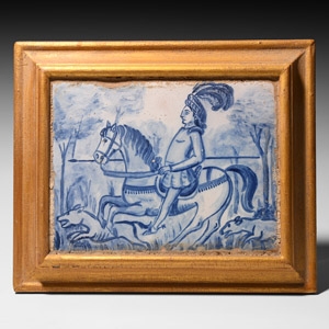 Spanish Blue and White Tile with Hunting Scene