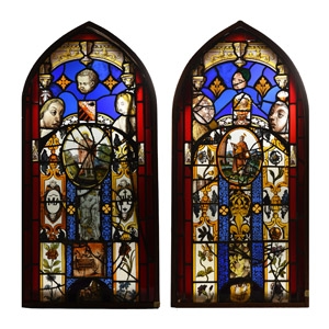 Large French Medieval and Later Stained Glass Window Pair