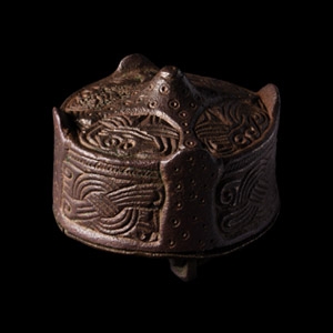 Scandinavian Viking Bronze Drum Brooch with Interlaced Panels