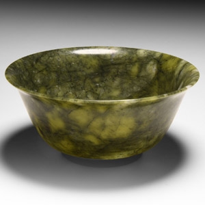 Chinese Mottled Green Jade Bowl