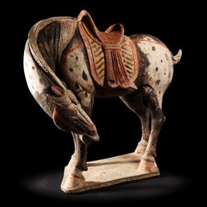 Large Chinese Tang Dapple Grey Horse with Lowered Head