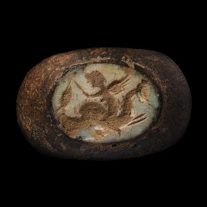 Roman Iron Ring with Eros Riding a Dolphin Gemstone
