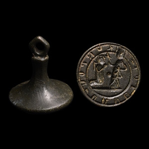 Medieval Large Seal Matrix with Scene Showing Robed Figures