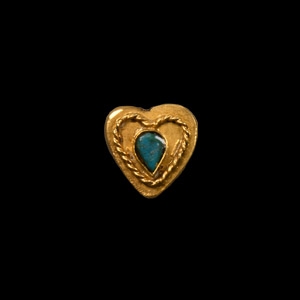 Post Medieval Gold Heart Bead with Turquoise