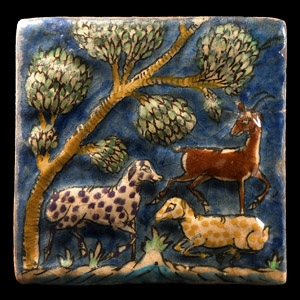 Glazed Tile with Animals in Landscape