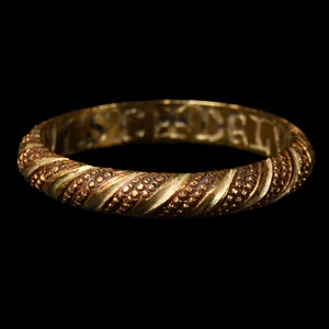 The Breamore House Medieval Bi-Gold Think Of Him By Whom I Am Here Posy Ring