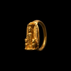 Gold Ring with Artemis of Ephesus and Her Hunting Dogs