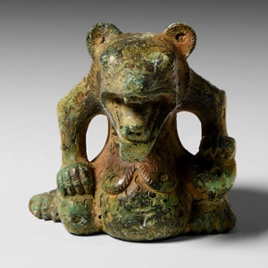 Chinese Han Style Bronze Bear Finial