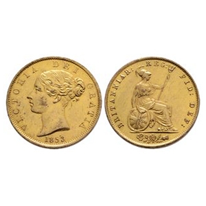 English Milled Coins - Victoria - 1853 - Peck Collection Gilded Halfpenny